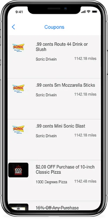 Coupons / GPS app screen