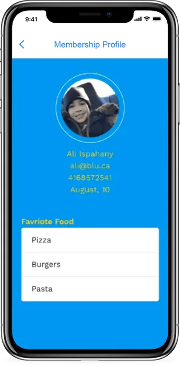Membership Profile app screen