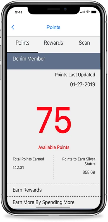 Loyalty rewards screen from a client app