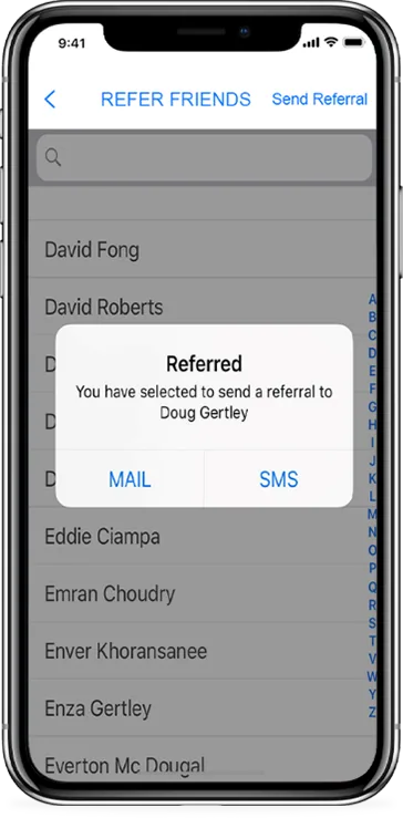 Refer a Friend app screen
