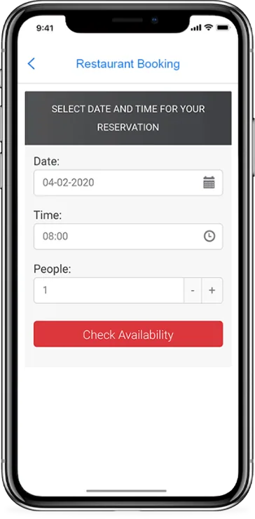 Restaurant Booking app screen